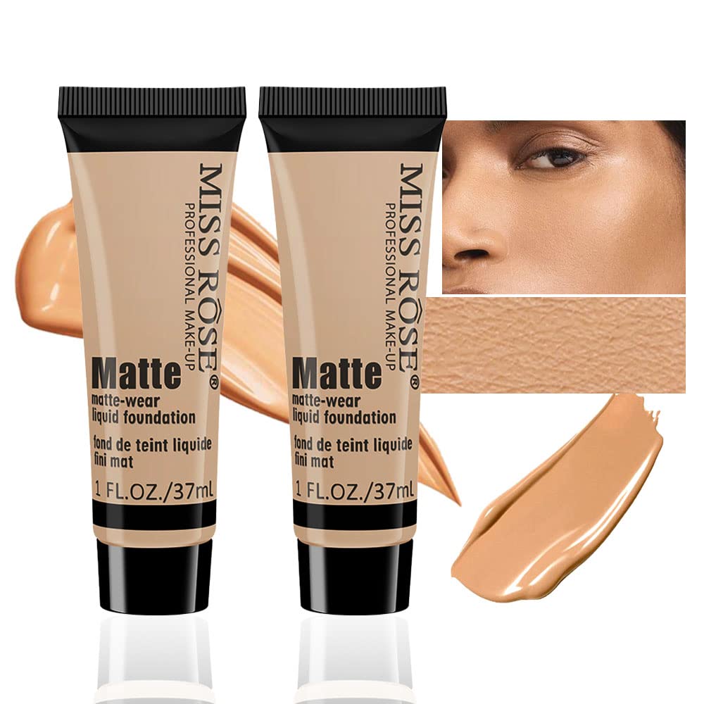 Suake 2 Pack Liquid Foundation Cream, Matte Concealer, Full Coverage, Oil Control, Beige 7#