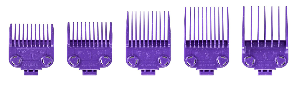 Andis Og Master Clipper Guard Set, 5-Pack, Dual Magnet, Purple Plastic Combs