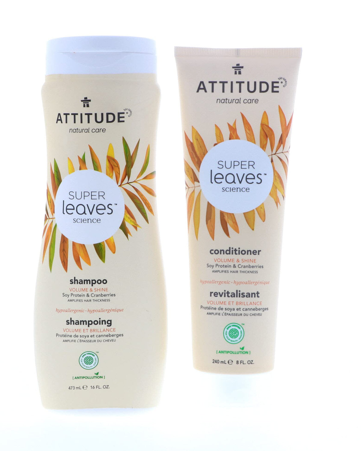 Attitude Super Leaves Shampoo & Conditioner Bundle - Soy Protein & Cranberries, 2 Count, 20 Fl Oz