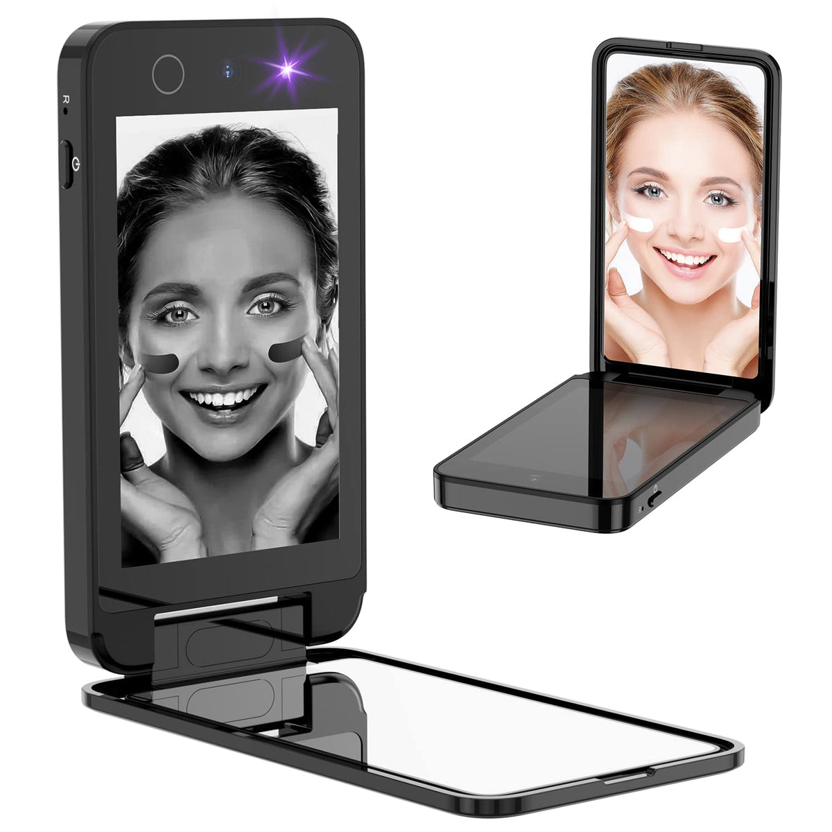 Vanexiss Uv Camera Sunscreen Test Mirror - 4&quot; Rechargeable Handheld Pocket Makeup Mirror, Black