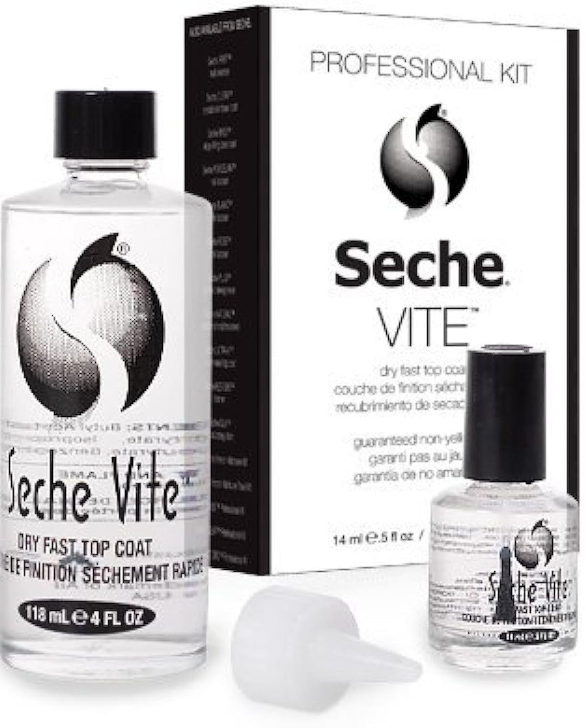 Seche Top Coat Professional Kit - Yellow, 4.5 Fl Oz, Nail Finish, High-Gloss Protection