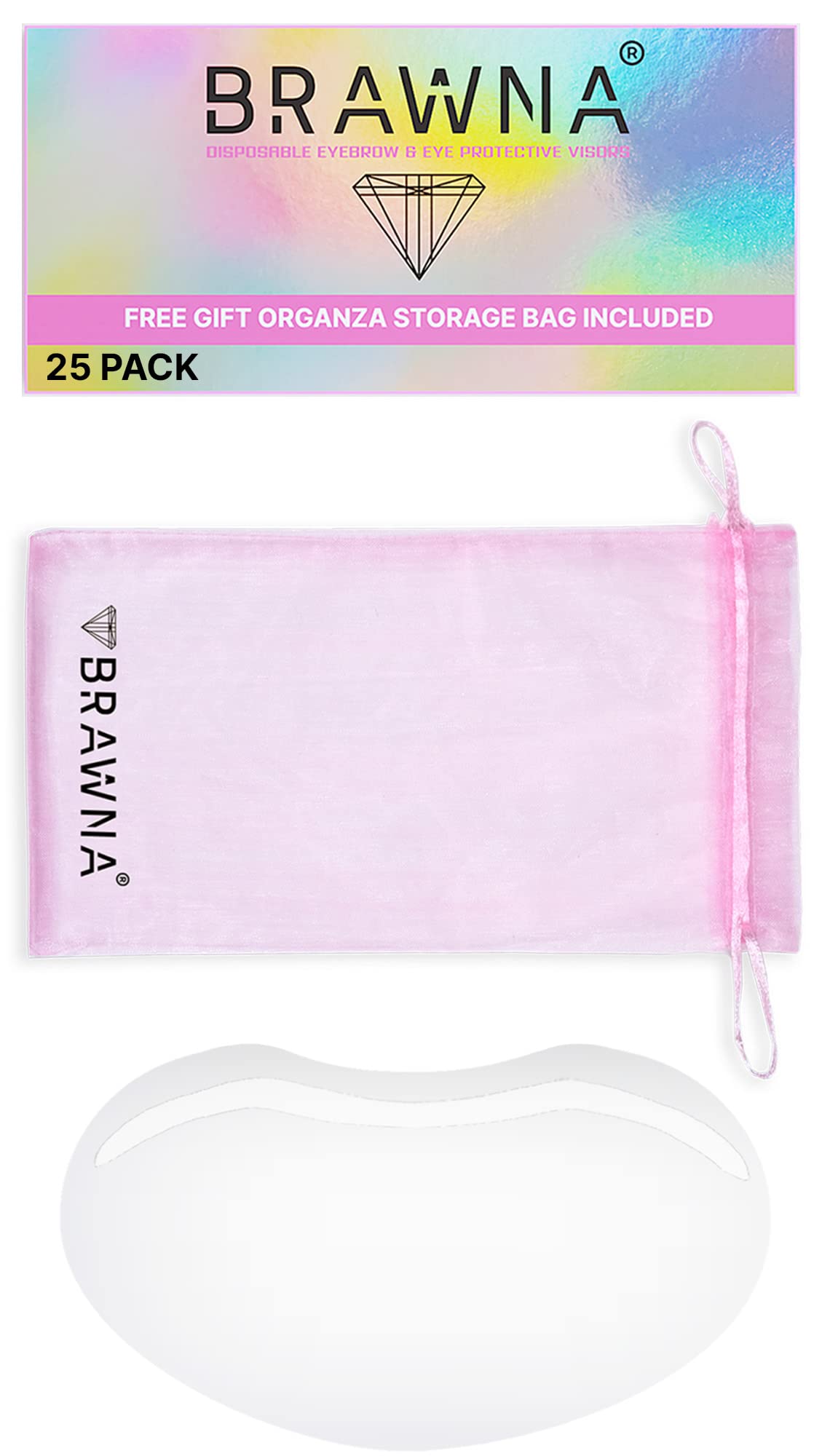 Brawna 25 Pack Clear Protective Shower Visors For Eyelash Extensions & Eye Procedures