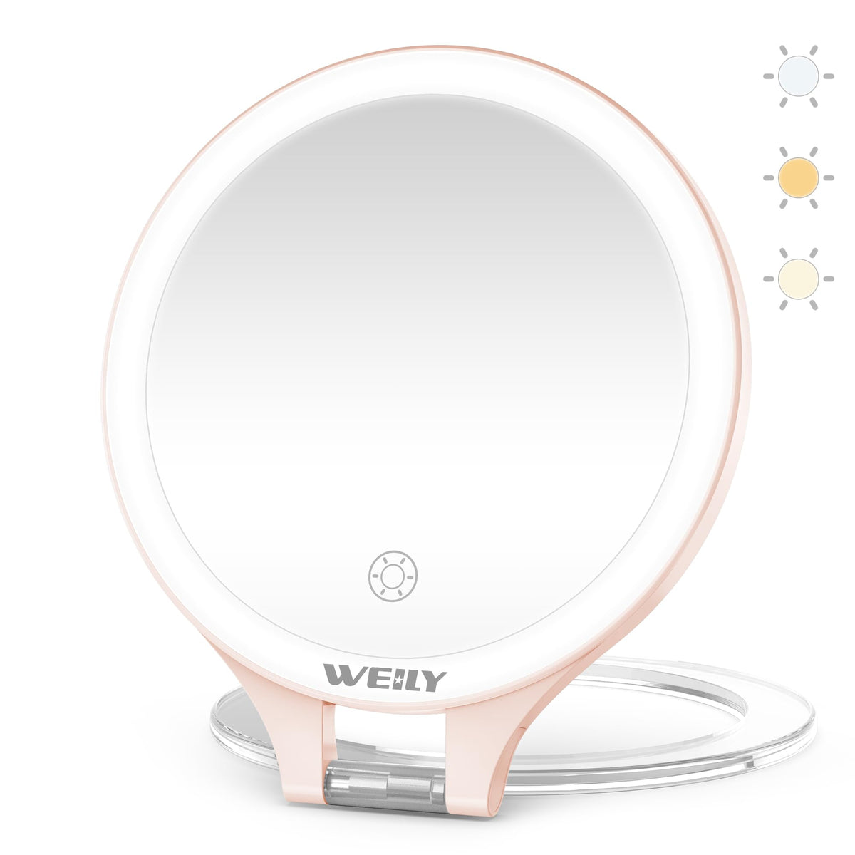 Weily 10X/1X Double-Sided Makeup Mirror With Light, Touch Control, Rechargeable, Pink