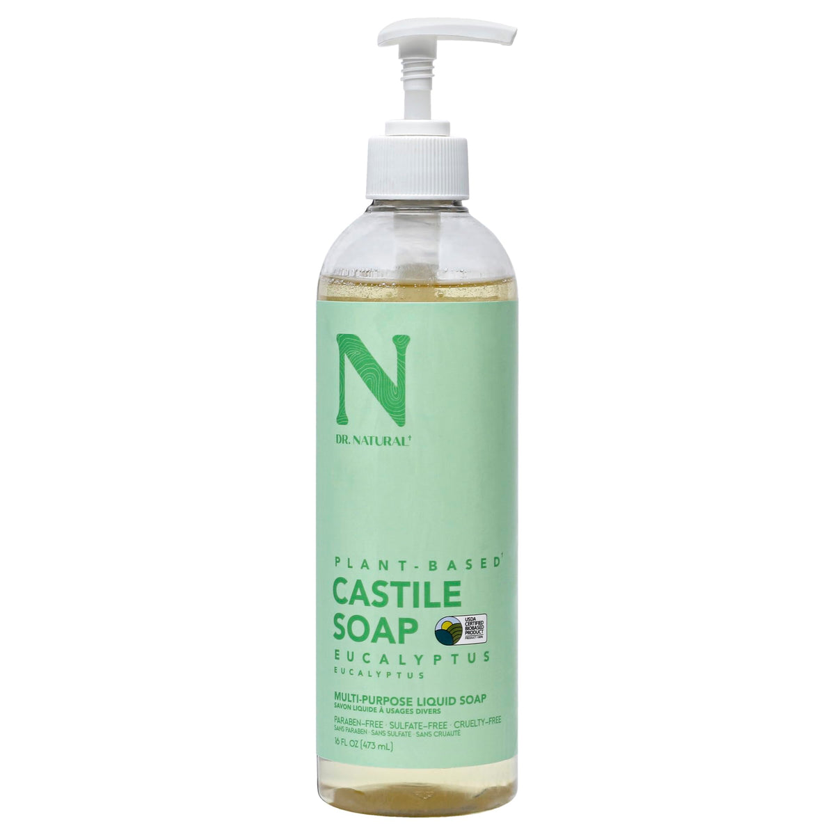 Dr Natural Castile Liquid Soap  Eucalyptus  16 oz  PlantBased  Made with Organic Shea Butter  Rich in Coconut and Olive Oil