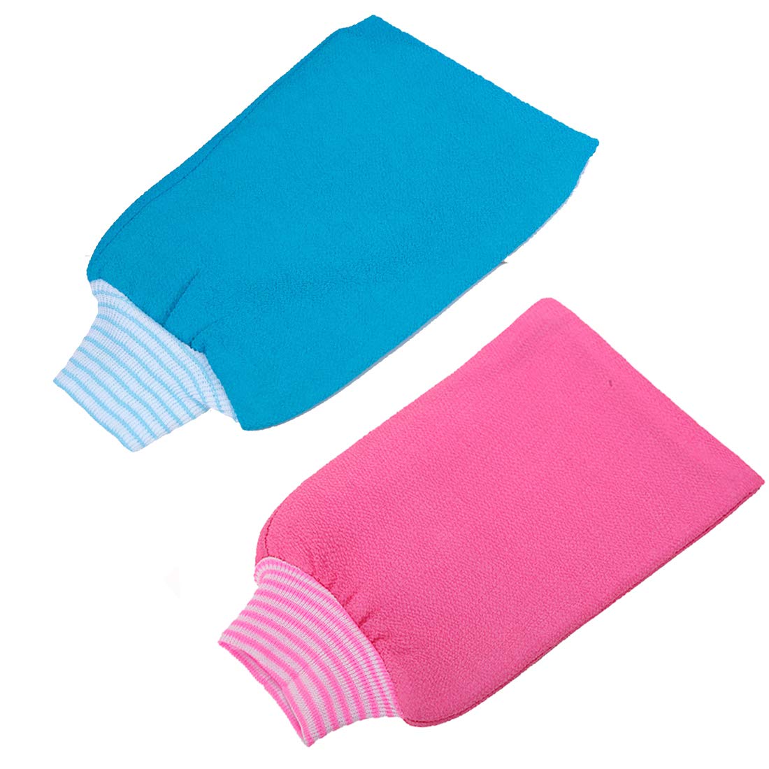 Lissomplume 2-Pack Exfoliating Body Scrub Mitts - Large Shower Gloves For Men & Women, Rose Red &