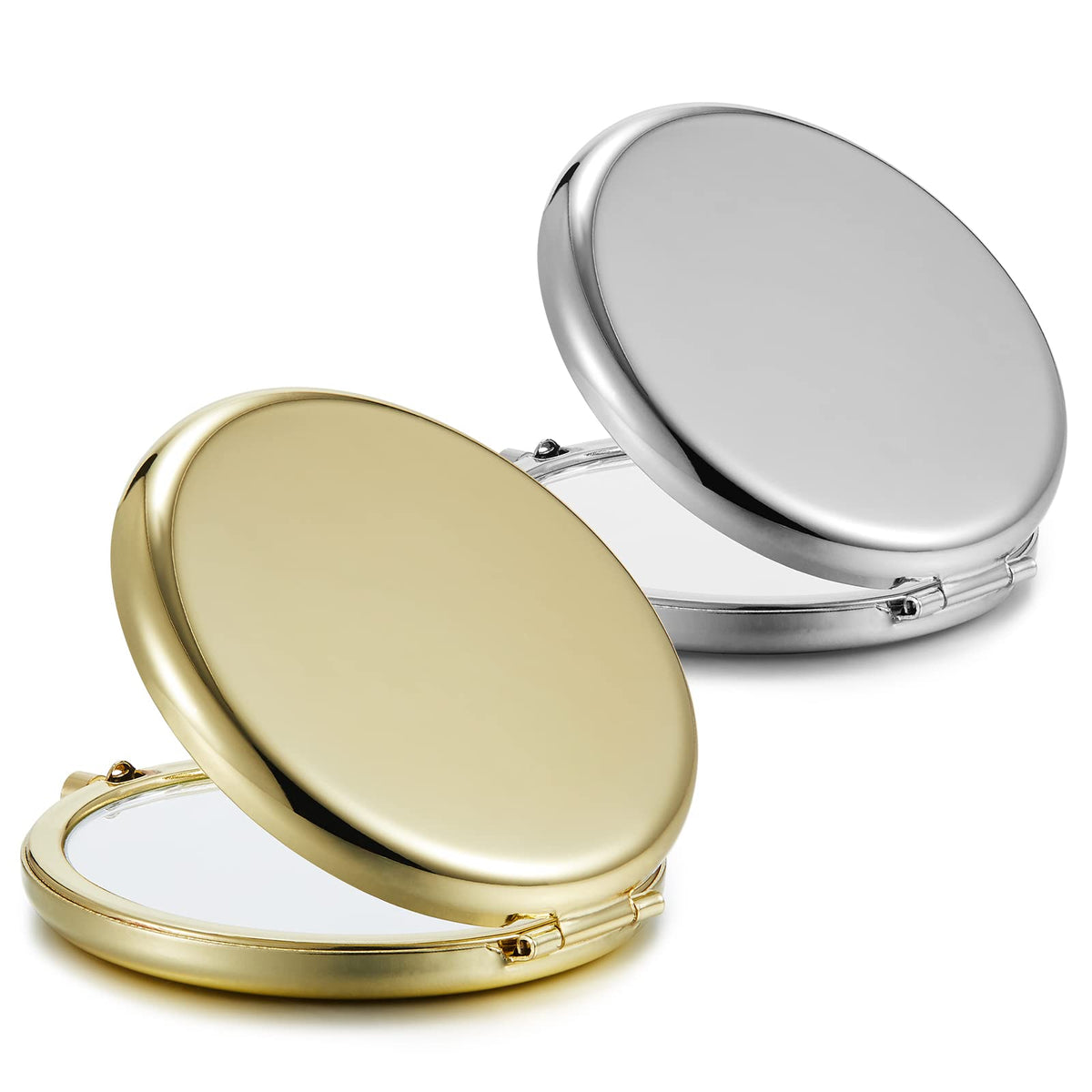 Getinbulk Double-Sided Compact Mirrors Set of 2, 1X/2X Magnifying, Gold & Silver, 2