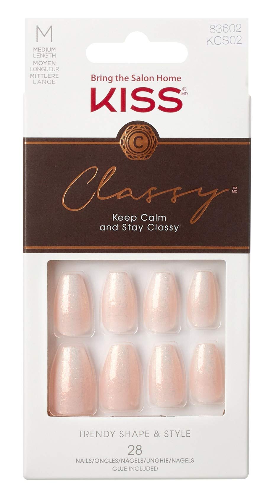 Kiss Classy Nails 28 Count Medium Pink - Pack Of 3, Durable Plastic Nail Tips For Easy Application