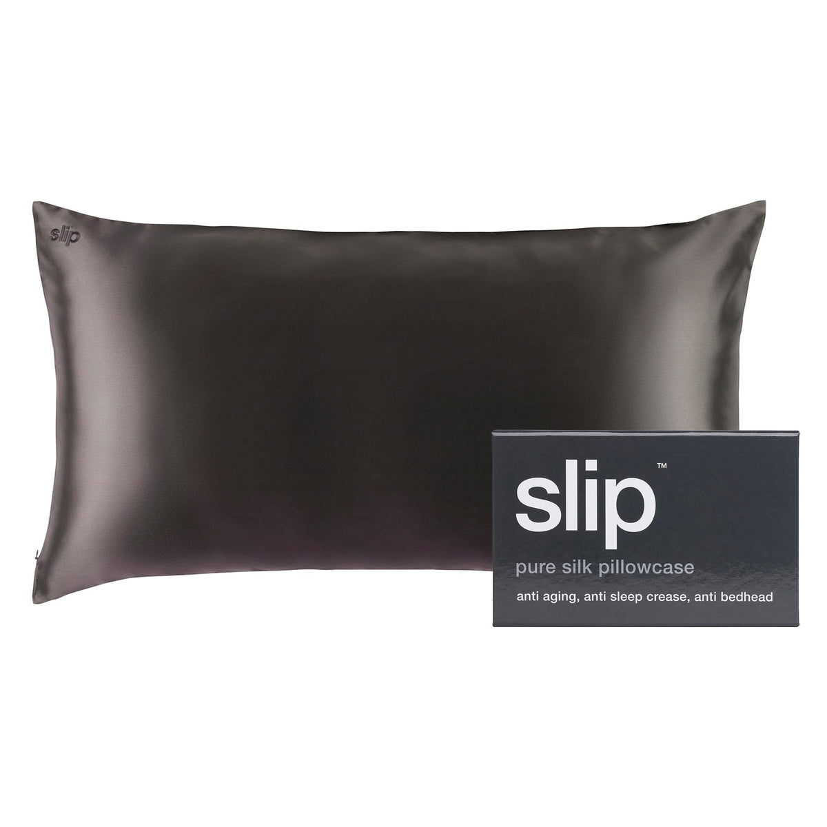 Slip Silk King Pillowcase Charcoal - 100% Pure 22 Momme Mulberry Silk, Anti-Aging & Anti-Bed