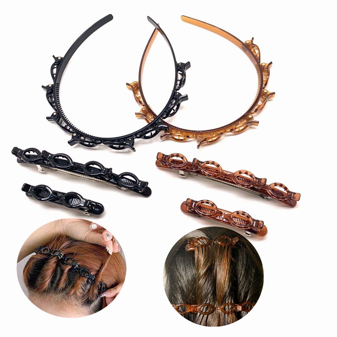 Kaileqi 6Pcs Double Bangs Hairpin Headband Set - Brown/Black Korean Hair Clip Tools