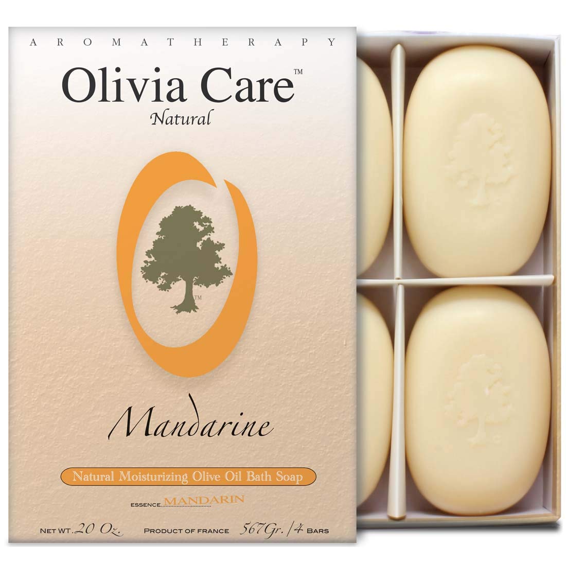 Olivia Care Mandarin Soap Gift Box - Organic Vegan Bar, 4 Pack, Hydrating For Sensitive Skin