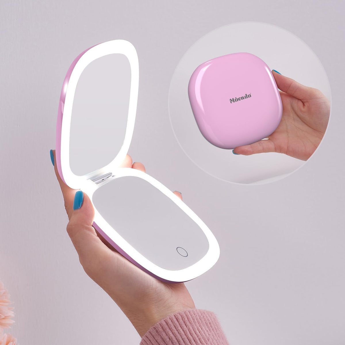 Mocado 4&quot; Compact Led Travel Makeup Mirror - 1X/10X Magnification, Dimmable, Usb Rechargeable,