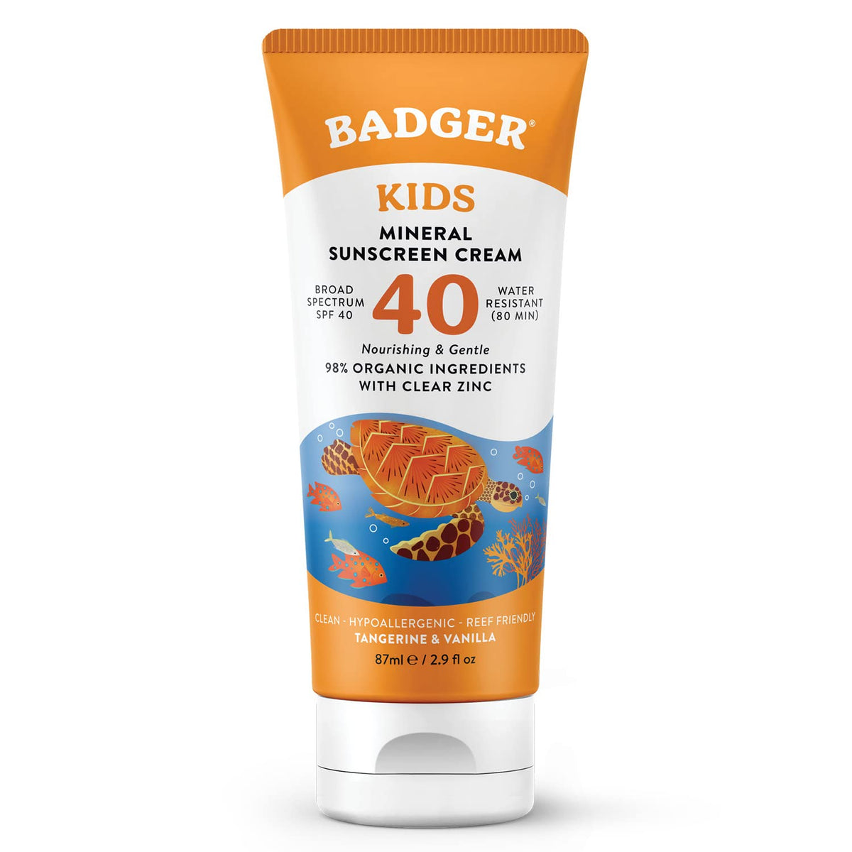 Badger Kids Sunscreen Cream Spf 40, Organic Zinc Oxide, Water Resistant, 2.9 Fl Oz