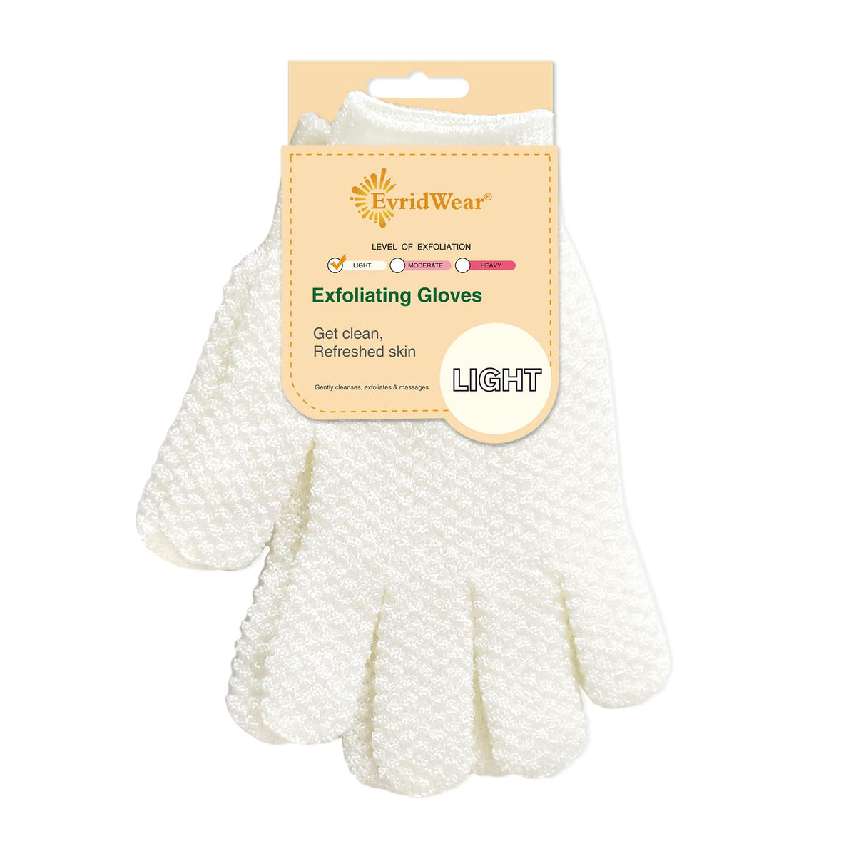 Evridwear Exfoliating Shower Gloves - 100% Nylon, Soft Bath Scrubber For Smooth Skin, White