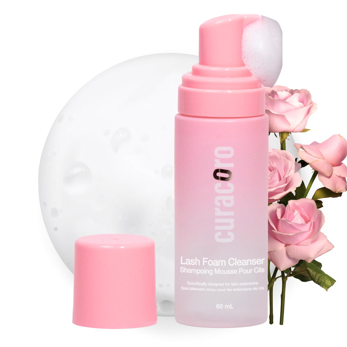 Curacoro Eyelash Extension Cleanser - Rose Scented Foam Shampoo For Sensitive Skin, 60Ml