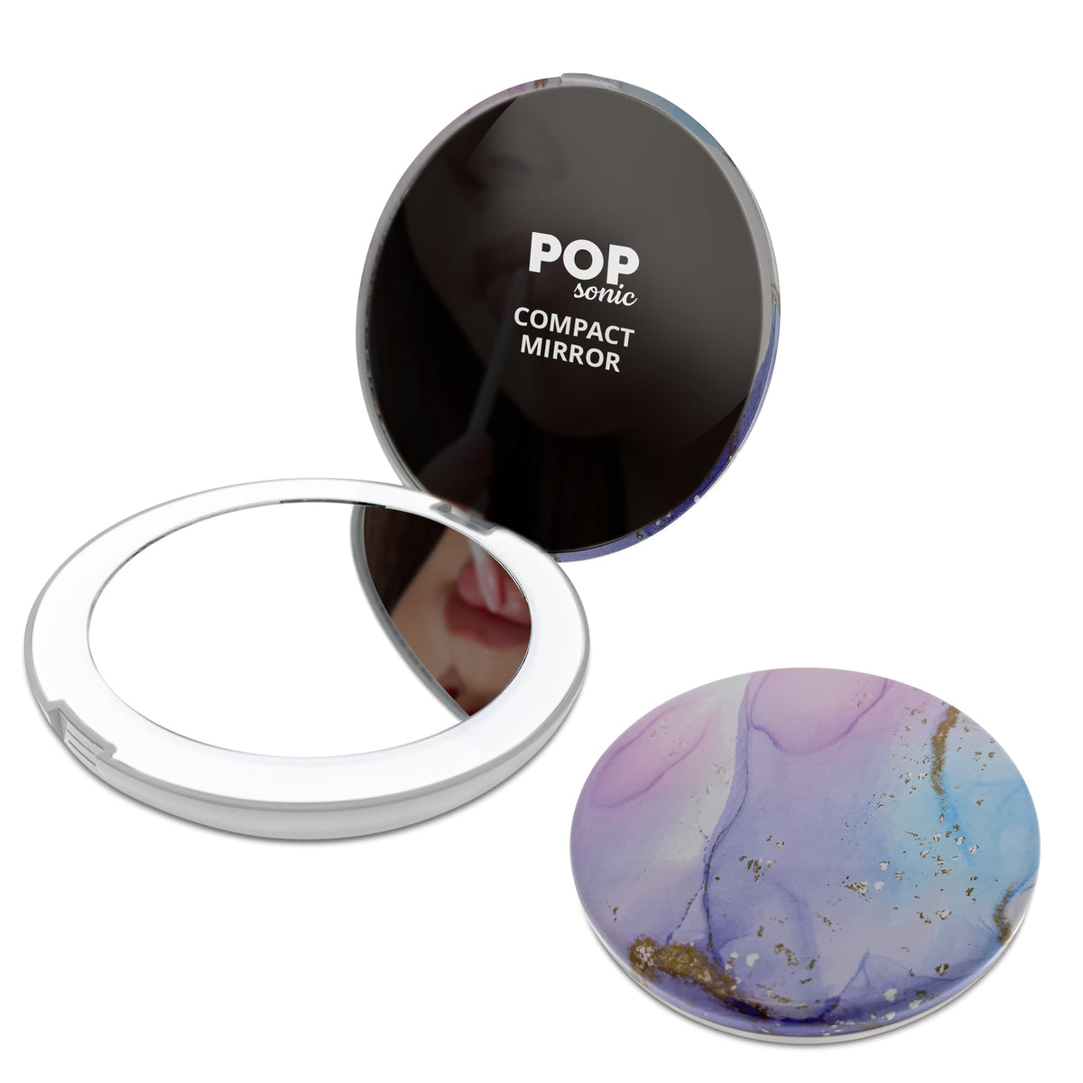 Pop Sonic Circle Led Compact Mirror - Brightness Adjustable, 1X/5X Magnifiers, Marble