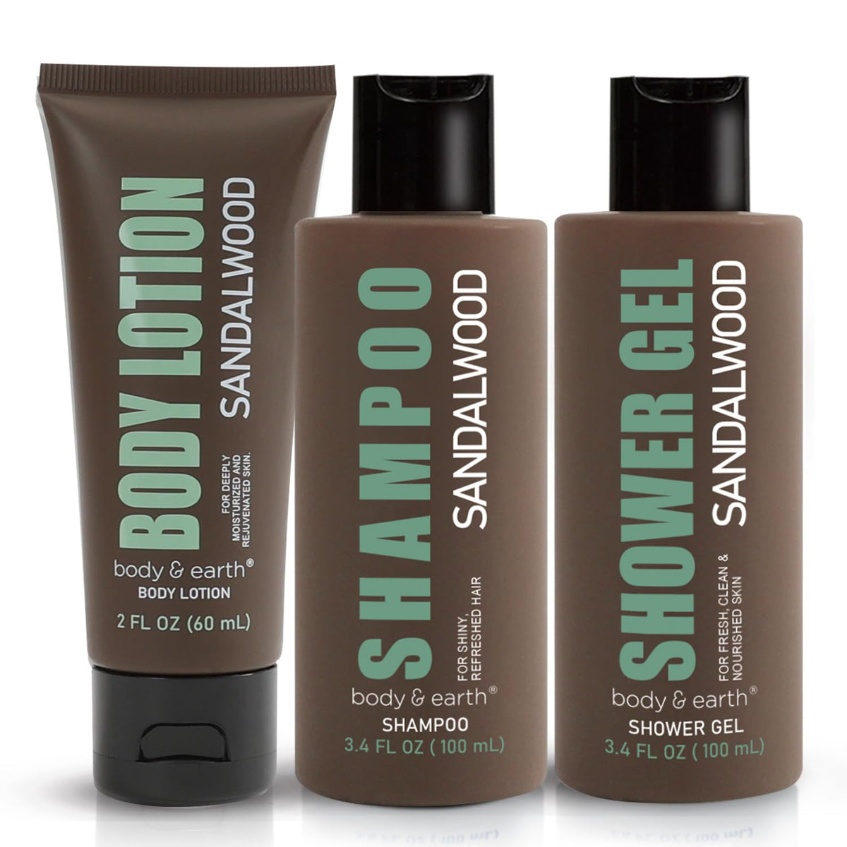 Body & Earth Men'S Spa Set, 3Pc Sandalwood Shower Gel, Lotion & Shampoo - Perfect Father'S Day Gift