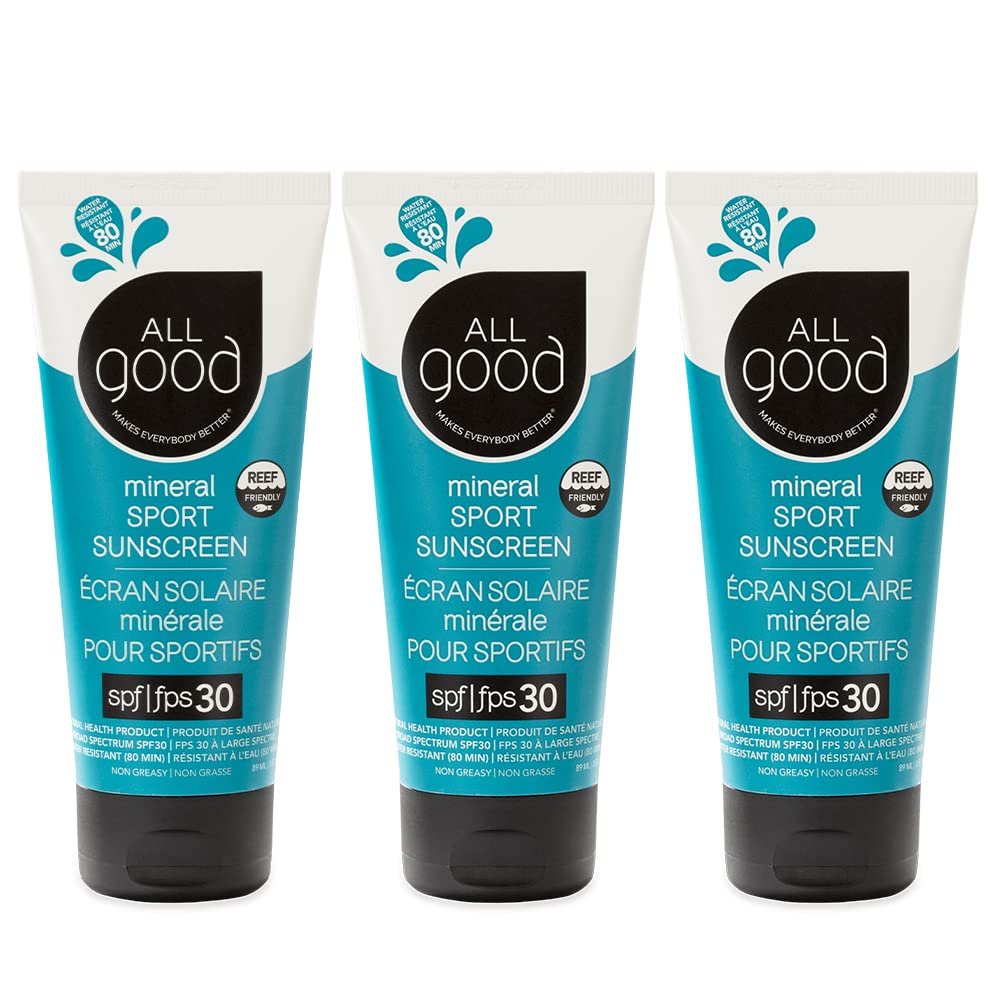 All Good Sport Mineral Sunscreen Lotion Spf 30+ - Coral Reef Friendly, 3 Oz (3-Pack)