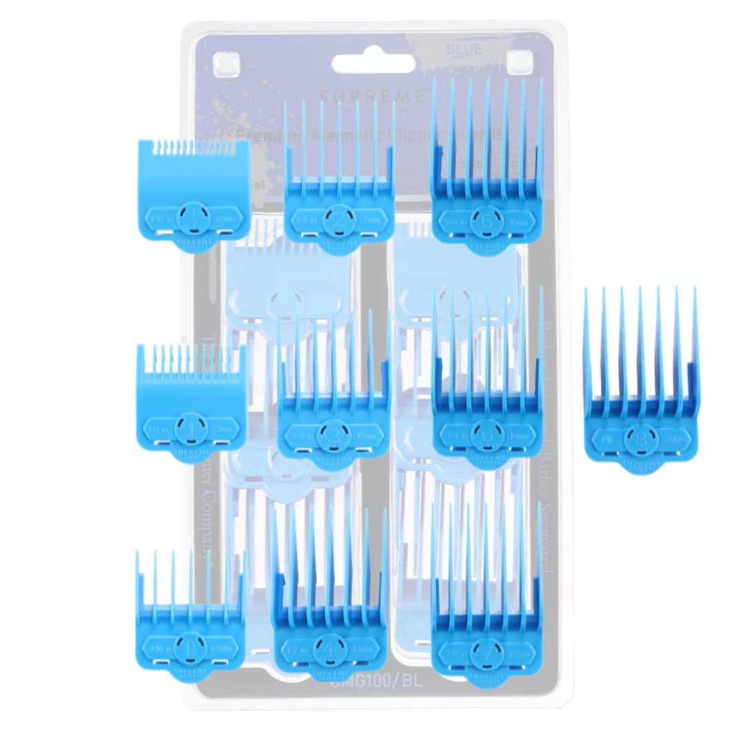 Supreme Trimmer Cmg100 Magnetic Guide Combs For Clippers - 10 Lengths, Blue Hair Clipper Guards