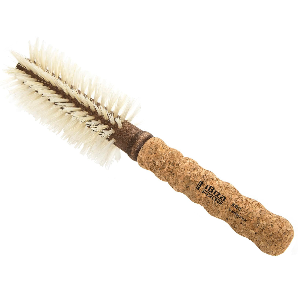 Ibiza Hair B3 55mm Round Boar Hair Brush - Blonde Bristles, Cork Handle, For Beachy Waves & Volume