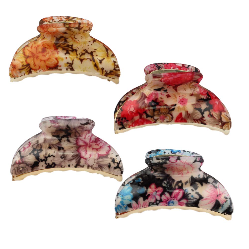 Jiris 4 Pack 3.5&quot; Acrylic Hair Clips - Flower Design Hair Claws For Women, Large Hair Barrettes