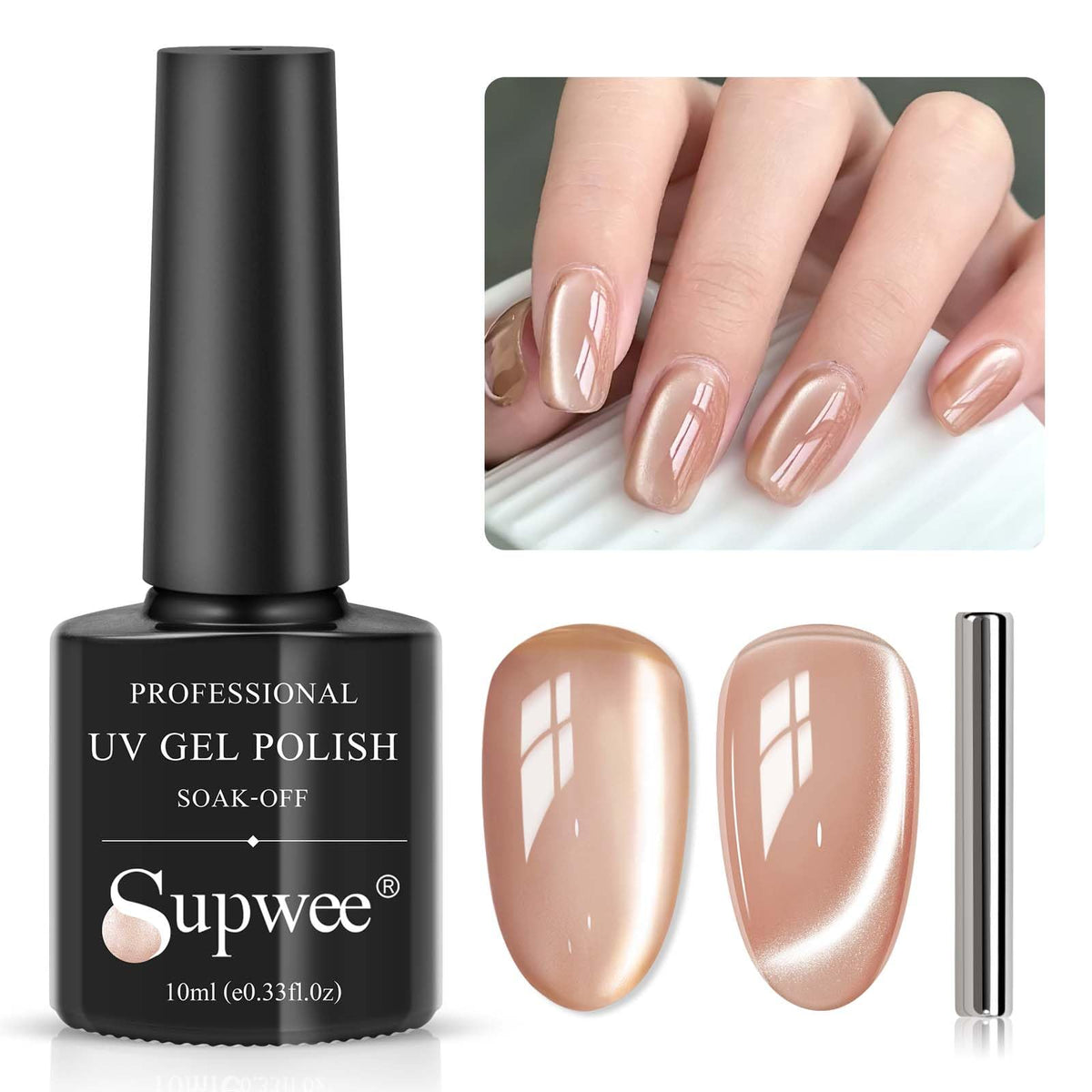 Supwee Moonlight Cat Eye Gel Nail Polish 10Ml - Nude Pink Magnetic Soak Off Uv Gel