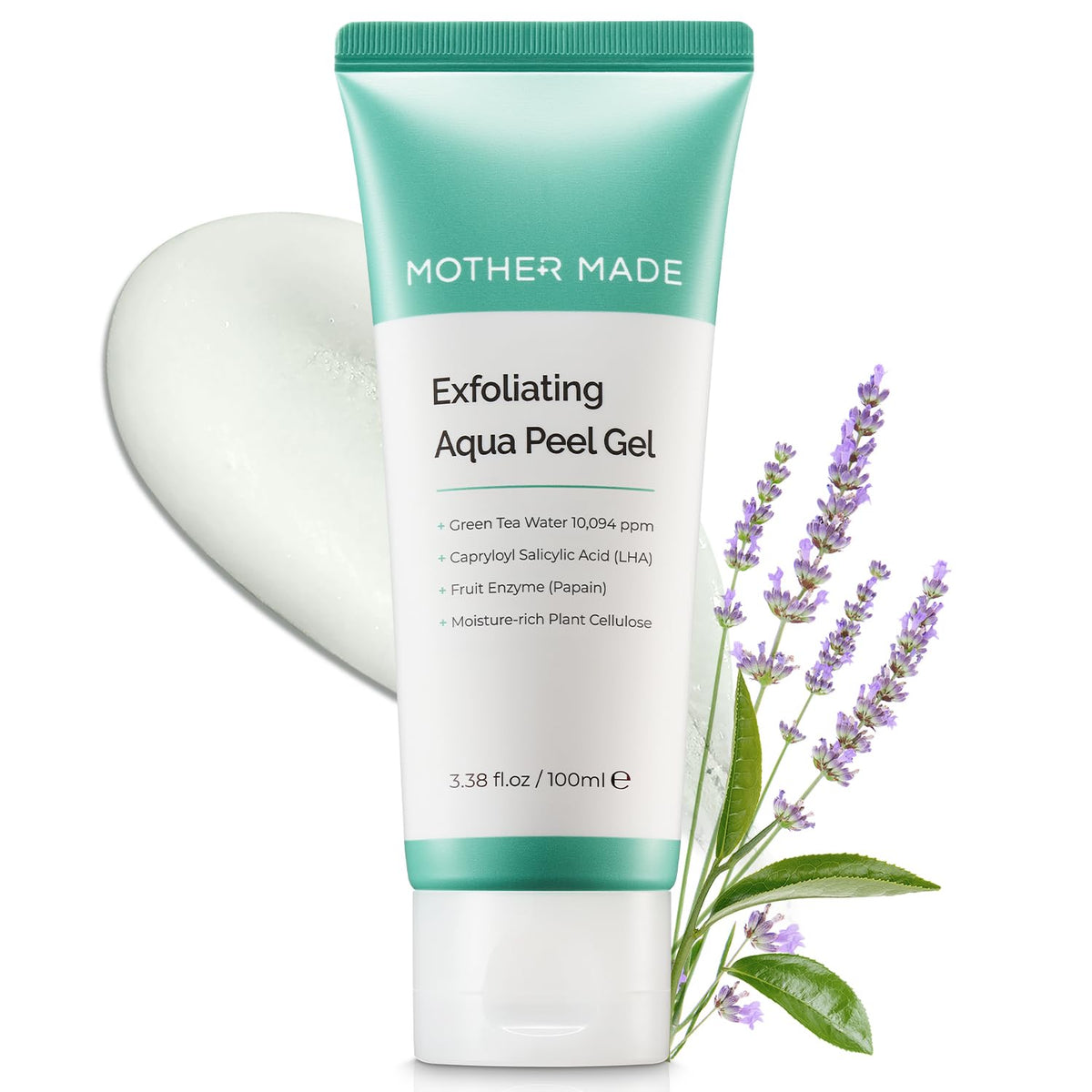 Mother Made Exfoliating Vegan Facial Peeling Gel, Green Tea & Hyaluronic Acid, 3.38 Fl Oz