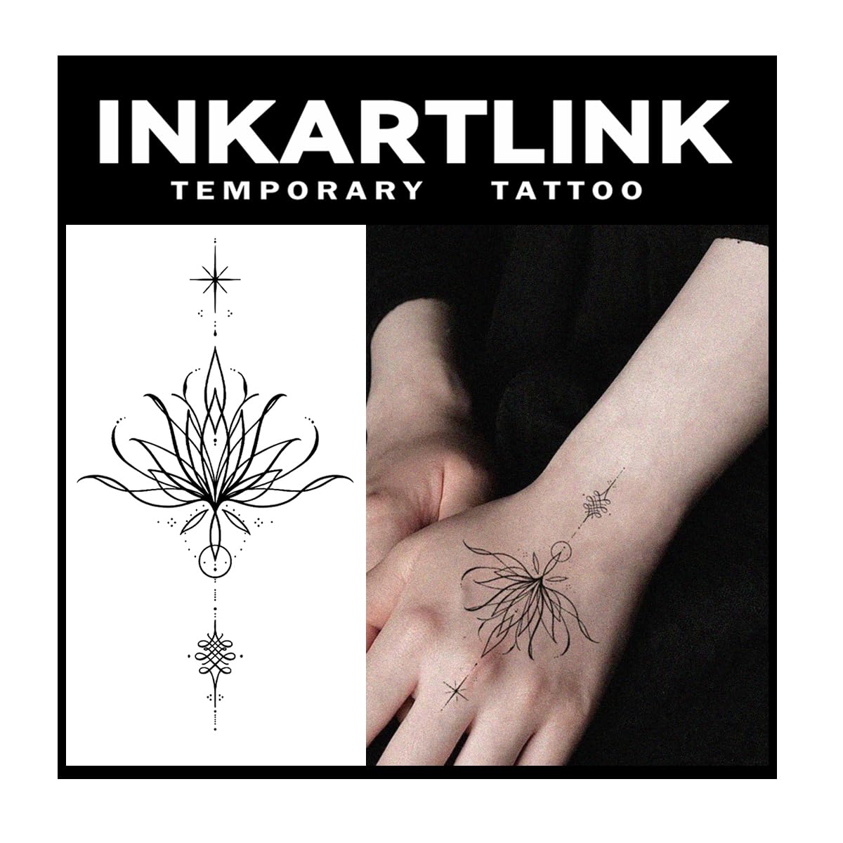 Inkartlink Water Lily Temporary Tattoo - 2 Large Waterproof Designs, Lasts 1-2 Weeks