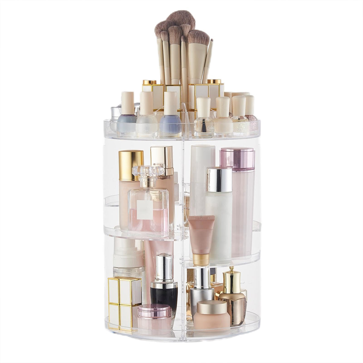 Sunficon 360° Rotating Makeup Organizer - Crystal Clear Acrylic Storage Turntable For Vanity