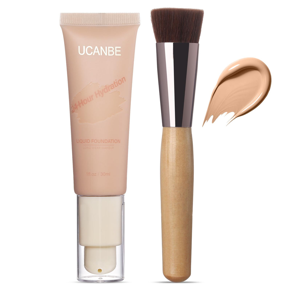 Ucanbe Matte Liquid Foundation & Brush, Medium-Full Coverage, Waterproof, Classic Ivory 1 Fl. Oz.