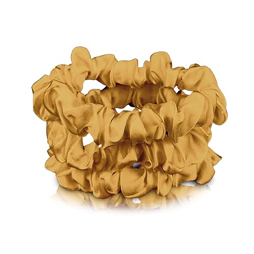 Celestial Silk Gold Mulberry Silk Scrunchies - Small Hair Ties, Pack of 3