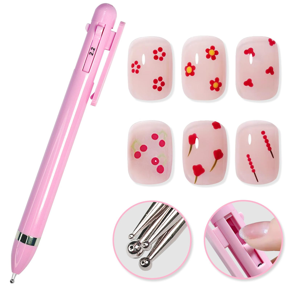 Honey Joy Nail Dotting Pen Art Kit - Pink Ballpoint Tools For Nail & Watercolor Painting