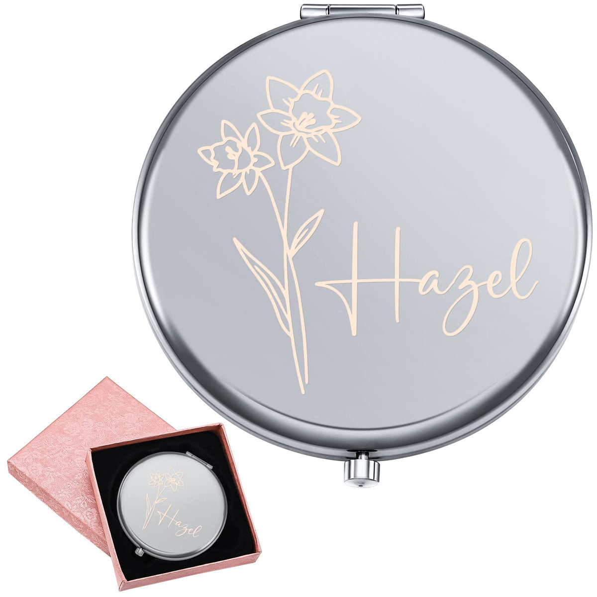 Swimfun Personalized Compact Mirror - Engraved Travel Makeup Mirror, Portable Pocket Size, Design 02