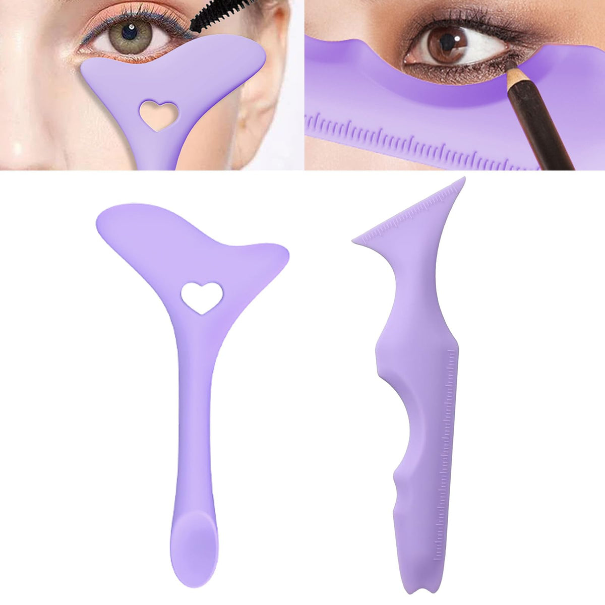 Tekalobr 2Pcs Silicone Eyeliner Stencils - Winged Tip Makeup Tool For Beginners, Purple