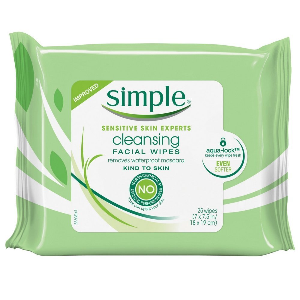 Simple Cleansing Facial Wipes, 25 Count (Pack Of 2) - Gentle Cloth Makeup Remover Wipes