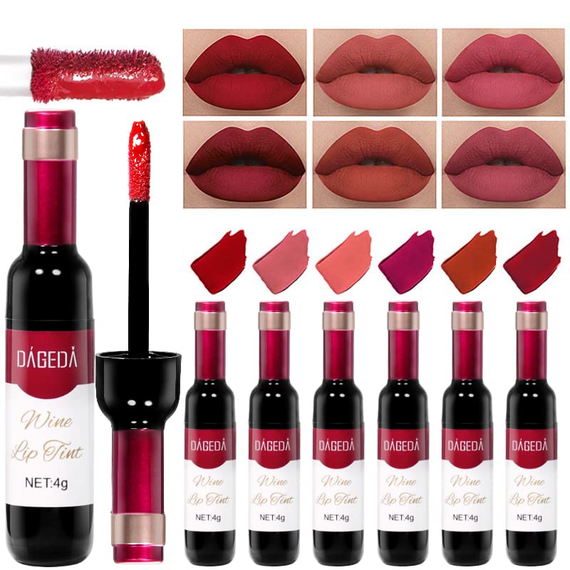 Dageda 6Pcs Wine Lip Tint Set - Long Lasting Matte Lip Stain, Waterproof Lip Gloss For Women