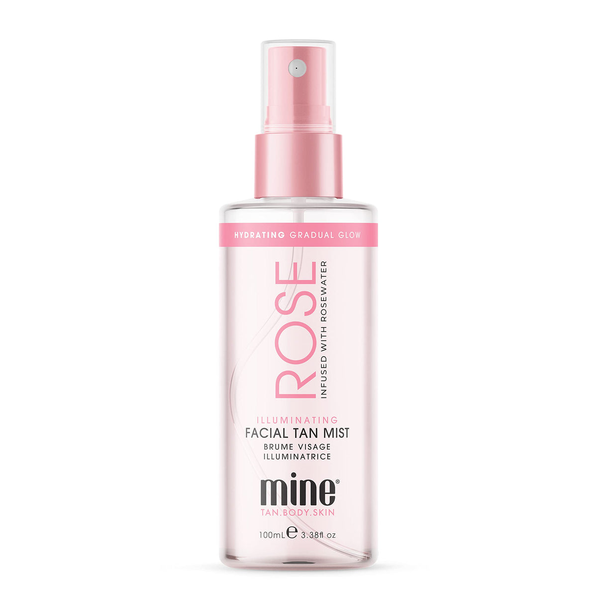 Minetan Rose Face Tan Mist - Gradual Tanning Spray with Rose Water & Vitamin C, 3.38 Fl Oz