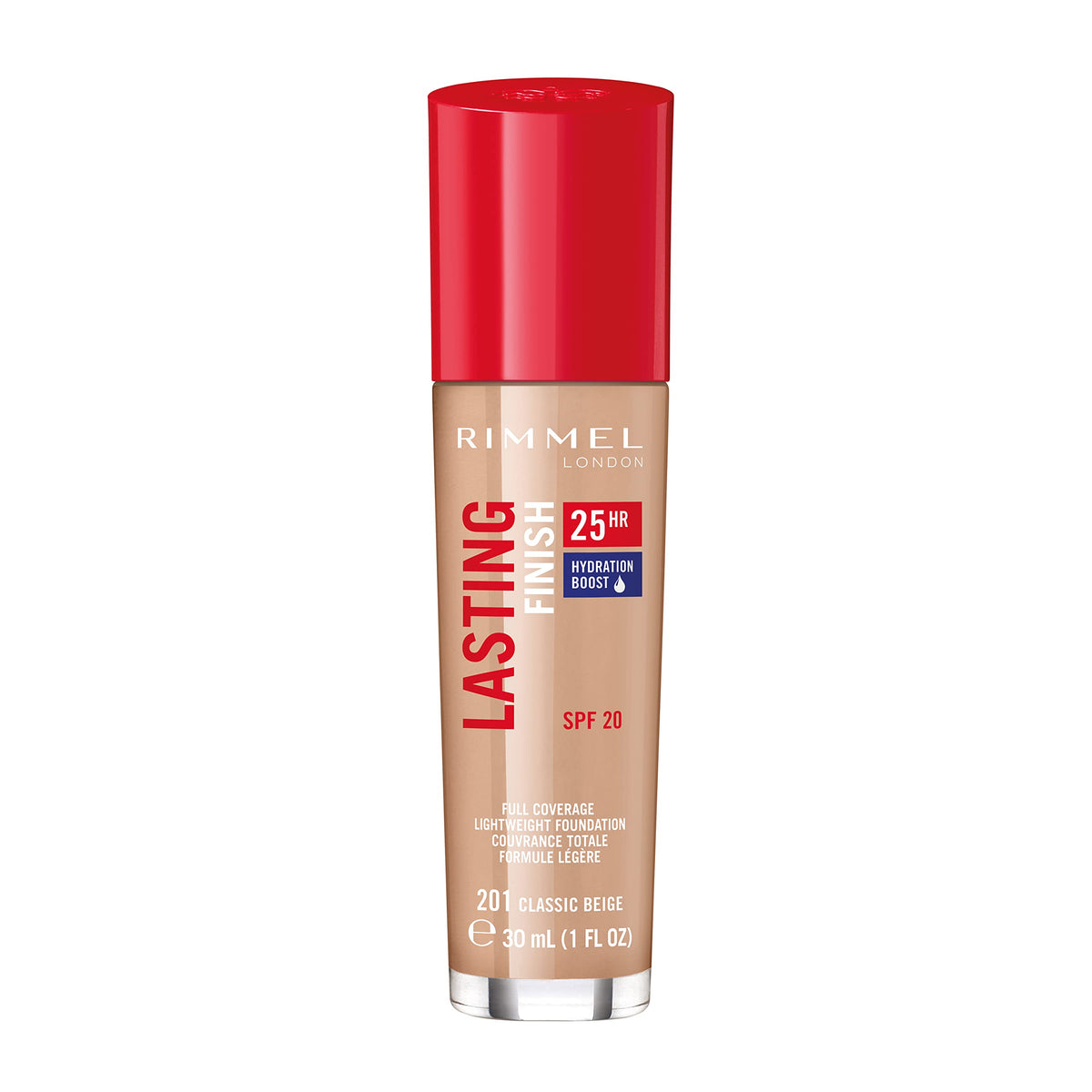 Rimmel London Lasting Finish Foundation 25Hr, Classic Beige 201, Full Coverage, Waterproof, 1Oz