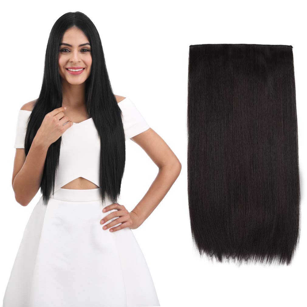 REECHO 16&quot; Straight Synthetic Hair Extensions - Black Brown, 1-Pack, 5 Clips per Piece