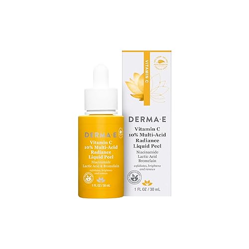 Derma E Vitamin C Multi-Acid Radiance Liquid Peel, Exfoliating Skin Treatment, 1 Fl Oz