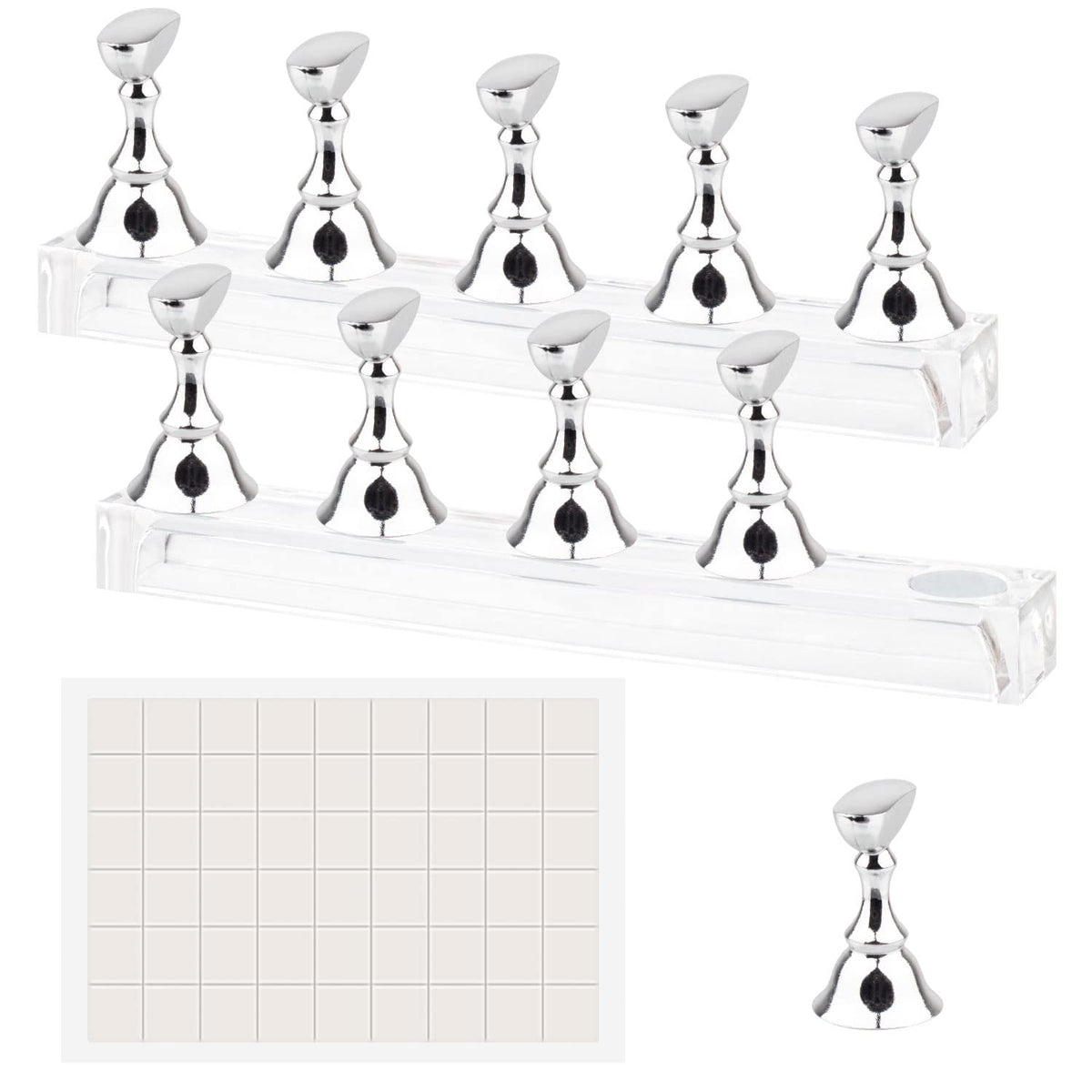 Difenni Nail Stand Acrylic Display With 54 Magnetic Tips & Reusable Adhesive Putty - Silver