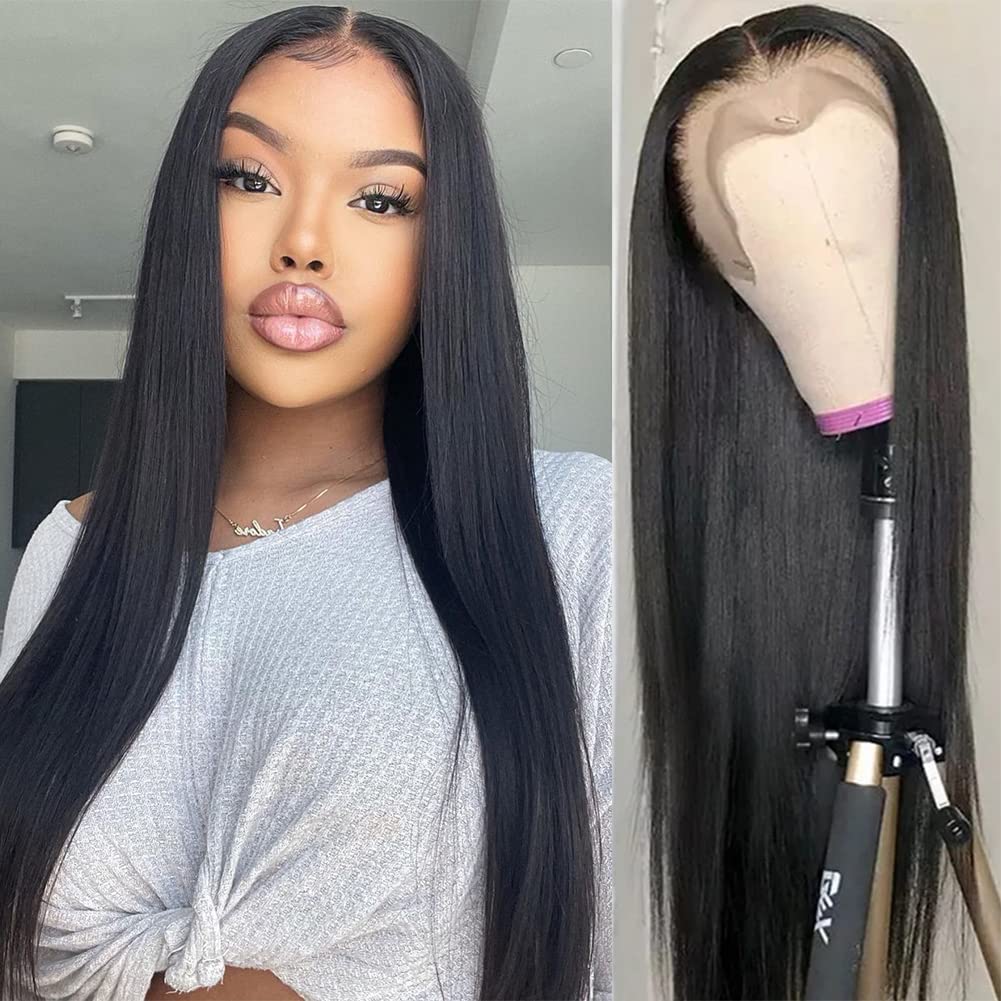 Unancy 24&quot; Straight Lace Front Wig, Human Hair, Glueless, 180% Density, Hd Transparent