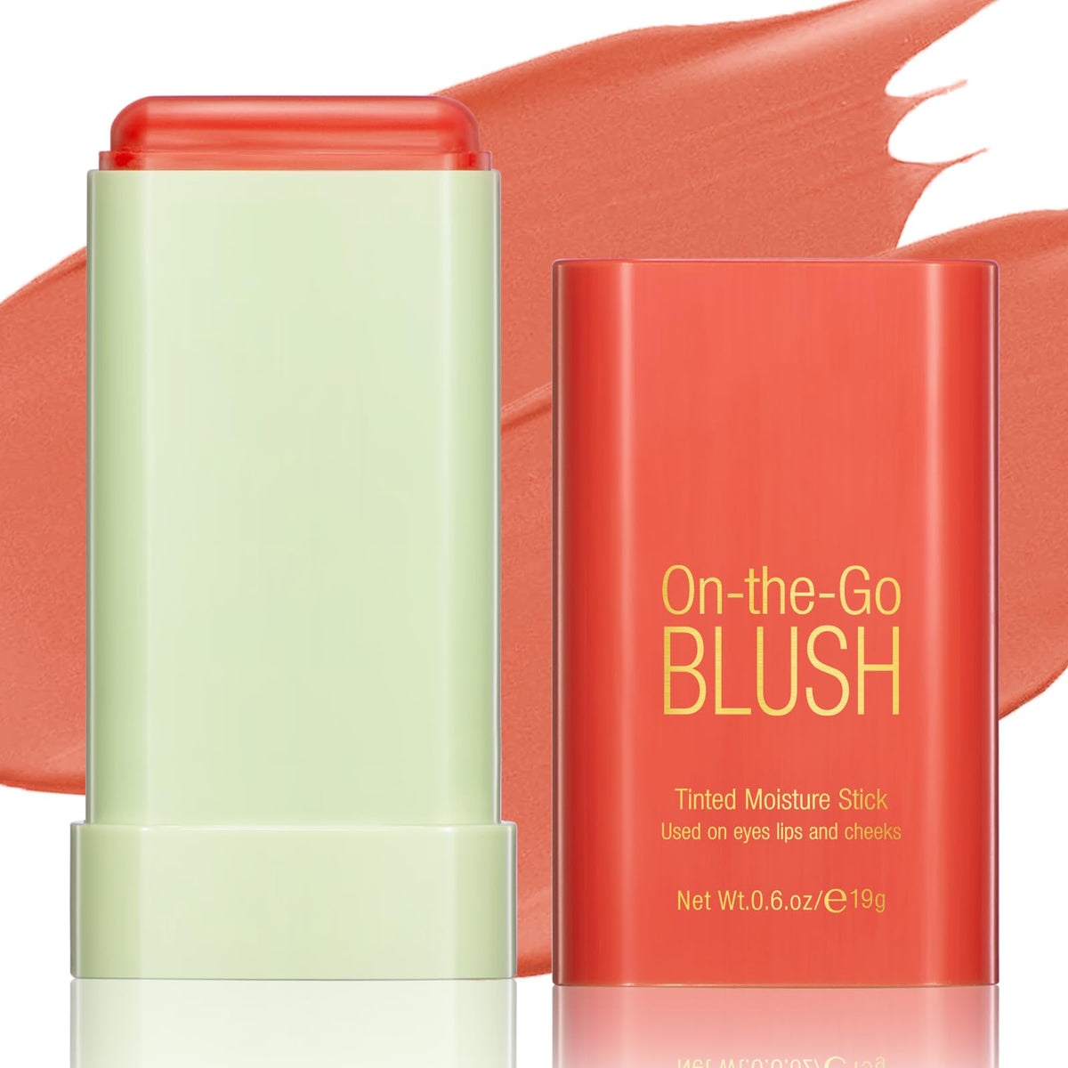 Befivecok Blush Stick For Cheeks - Waterproof Cream Blush Wand, #03 Coral Orange, 0.6Oz