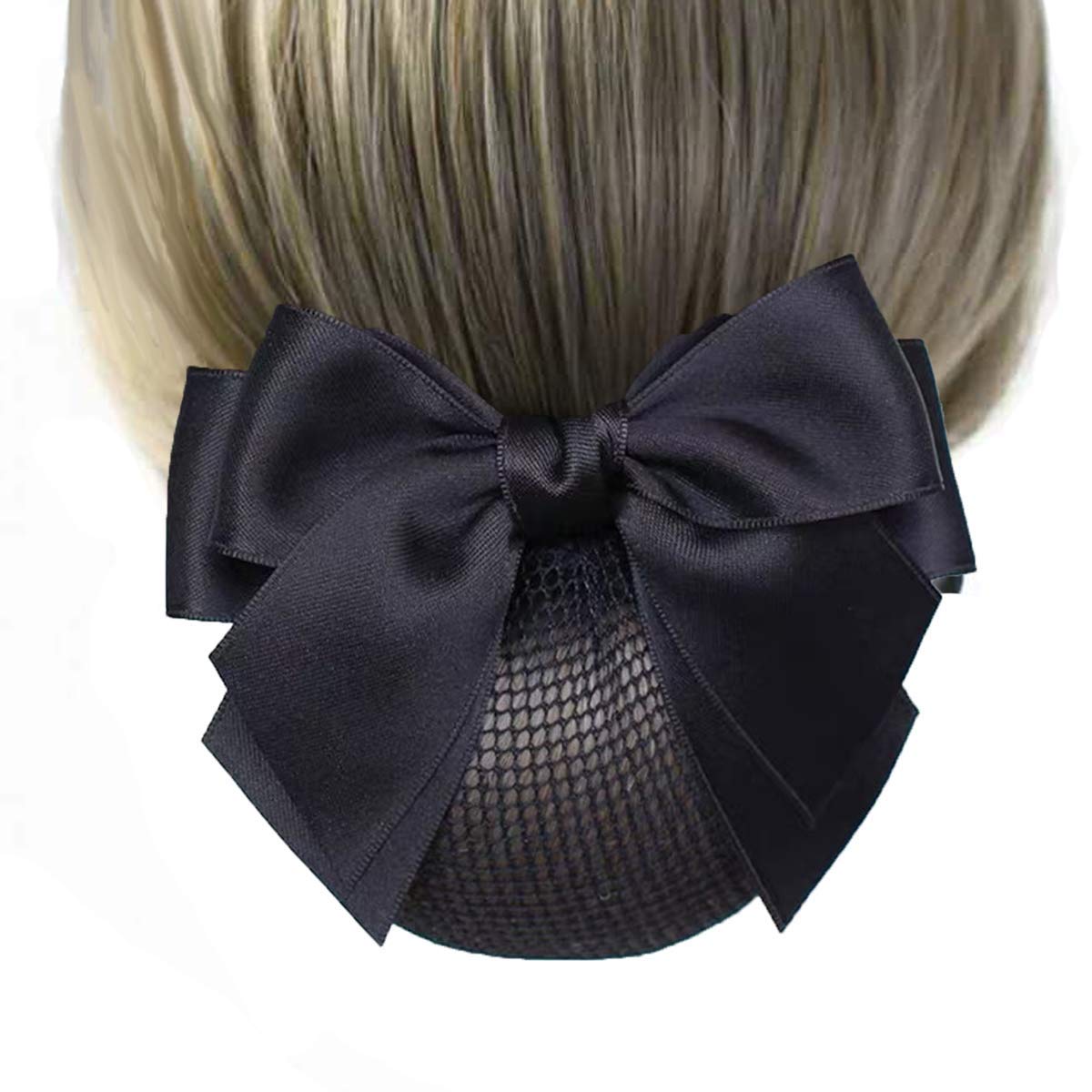 Women Barrette With Net,Ribbon Barrette Snoods,Professional Bun Covers For Women Hair, Black Bun Net Hair Tie, Hair Bows With Sn