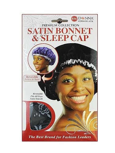 Donna Black Satin Flower Pattern Sleep Cap Bonnet For Hair, Medium Size, Shower Use