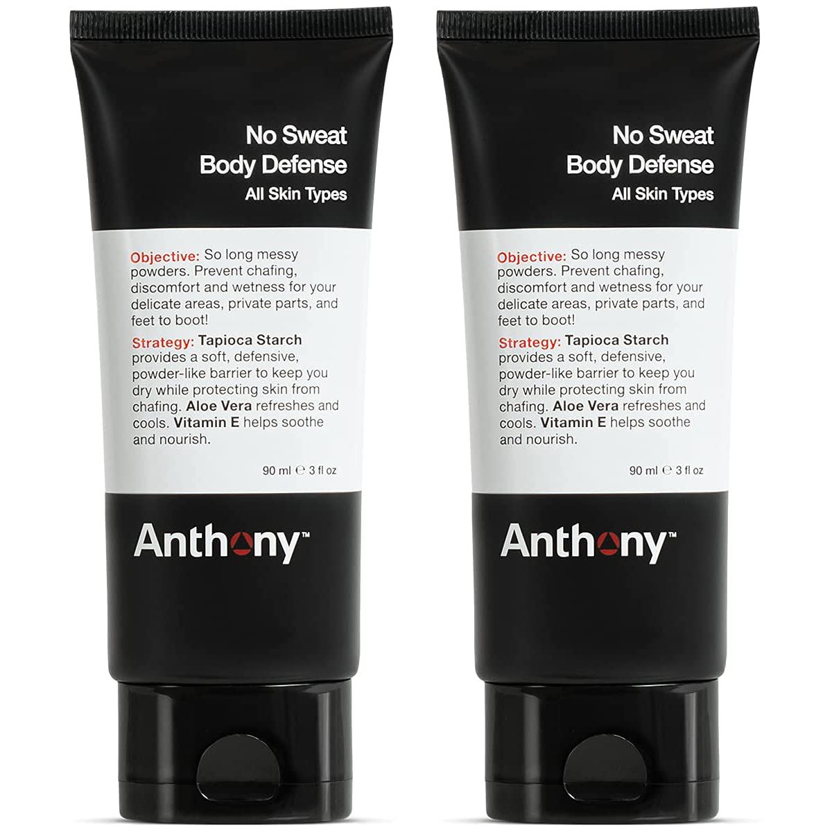 Anthony No Sweat Body Defense Deodorant For Men - Anti-Chafing Cream-To-Powder Lotion, 3 Fl Oz