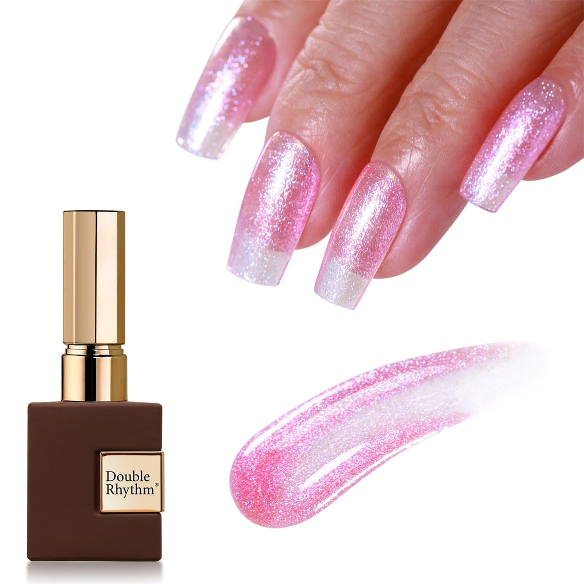 Double Rhythm Pink Flamingo 15Ml Glitter Gel Polish - Holographic Magnetic Nail Art