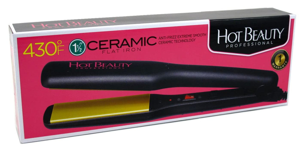 Kiss Hot Beauty 1.5 Inch Ceramic Flat Iron - Lightweight Black Hair Straightener