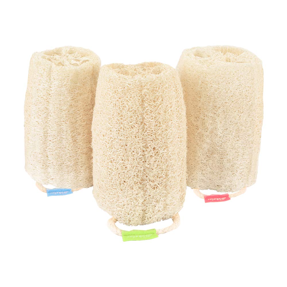 Wokelai Natural Loofah Sponge - Exfoliating Organic Bath Scrubber, Pack Of 3, Tan