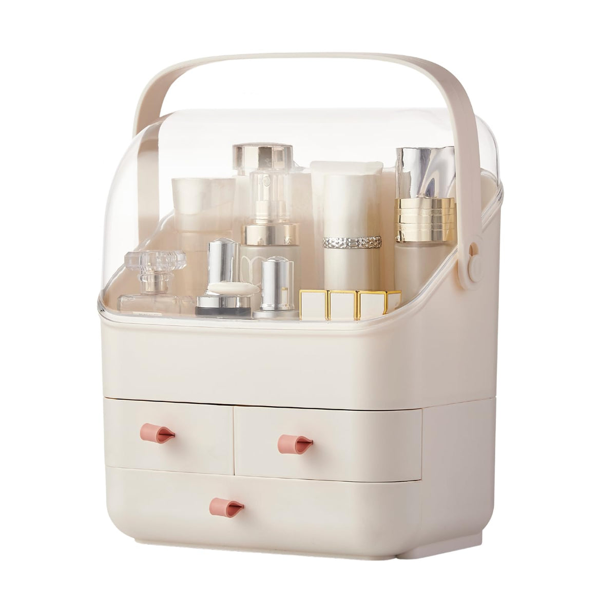 Sunficon Ivory Makeup Organizer With Dust Cover & 2 Drawers - Portable Cosmetic Storage Box