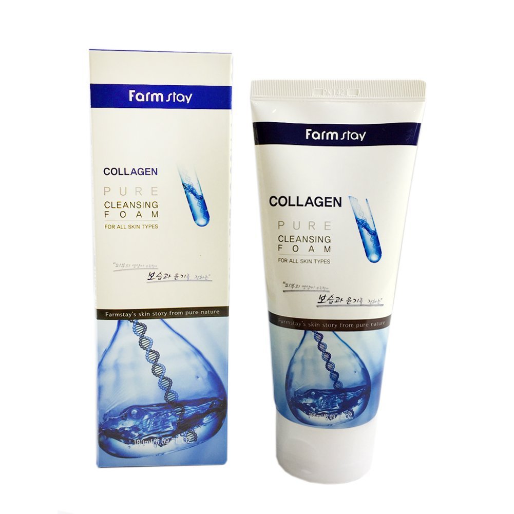 Farm Stay Korean Pure Collagen Foam Cleanser - 180Ml Hydrating Face Wash For Glowing Skin